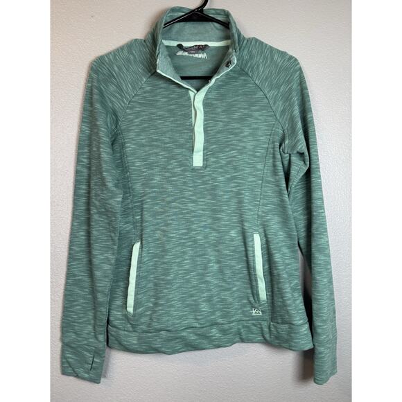 Avalanche Tops - Avalanche 1/4 Snap Pullover Sweatshirt‎ Beryl Green Running Thumb Holes Medium